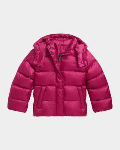Ralph Lauren Kids' Girl's Carly Metallic Nylon Puffer Down Jacket In Pink