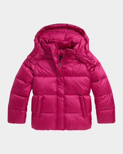 Ralph Lauren Kids' Girl's Carly Metallic Nylon Puffer Down Jacket In Pink