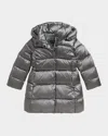 Ralph Lauren Girl's Celia Metallic Nylon Puffer Down Jacket In Gray
