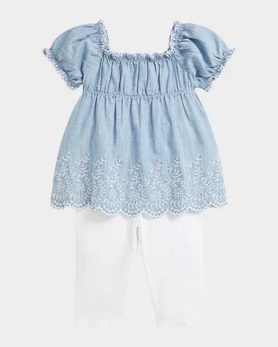 Ralph Lauren Kids' Girl's Chambray Leggings Set In Blue