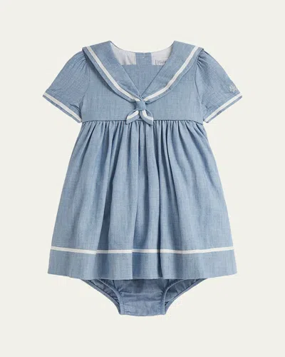 Ralph Lauren Kids' Girl's Chambray Sailor Dress & Bloomers Set In Blue