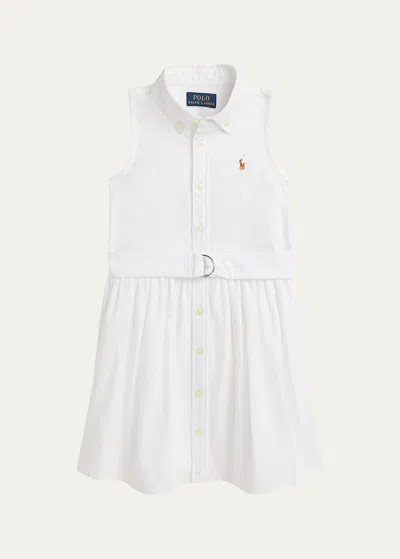 Ralph Lauren Kids' Girl's Classic Oxford Belted Dress W/ Bloomers In Bsr White