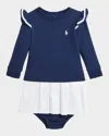 RALPH LAUREN GIRL'S COMBO PLEATED SWEATSHIRT DRESS