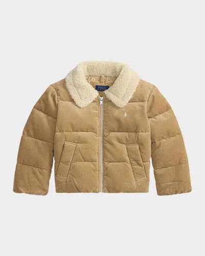 Ralph Lauren Kids' Girl's Corduroy Puffer Down Jacket In Brown