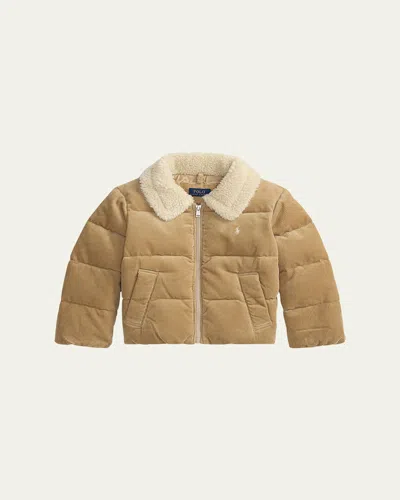 Ralph Lauren Kids' Girl's Corduroy Puffer Down Jacket In Brown
