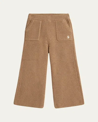 Ralph Lauren Kids' Girl's Cotton Knit Wide-leg Pants In Brown