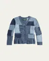 Ralph Lauren Girl's Cotton Patchwork Cardigan Sweater In Blue