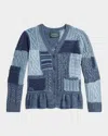 Ralph Lauren Girl's Cotton Patchwork Cardigan Sweater In Blue Heather Multi