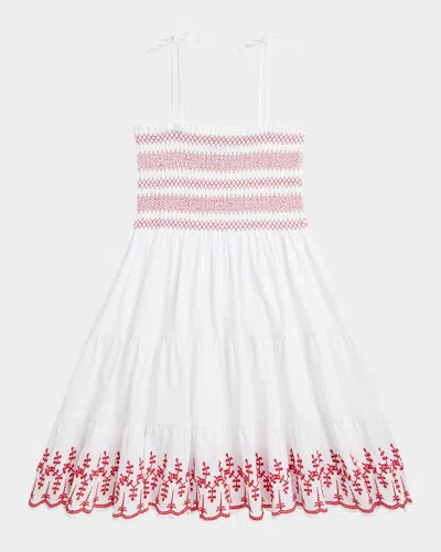 RALPH LAUREN GIRL'S EYELET EMBROIDERED SMOCKED DRESS