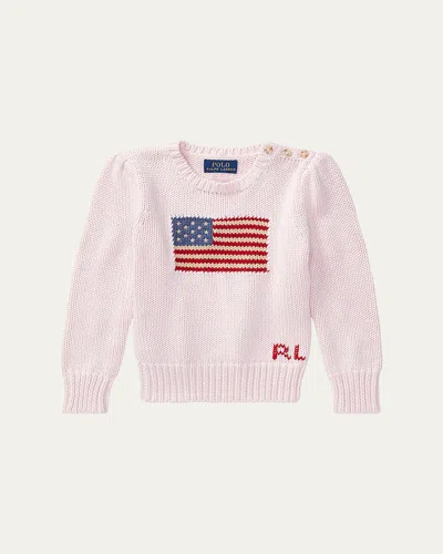 Ralph Lauren Kids' Girl's Flag Intarsia Knit Sweater In Pink