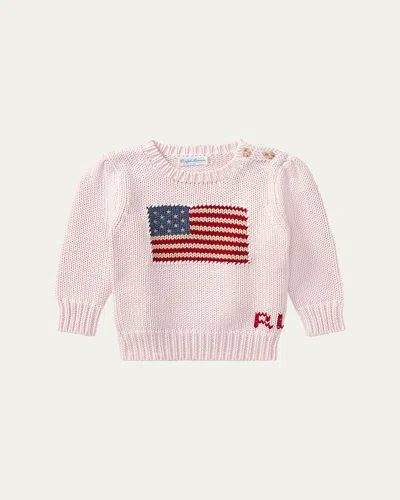 Ralph Lauren Kids' Girl's Flag Intarsia Knit Sweater In Pink