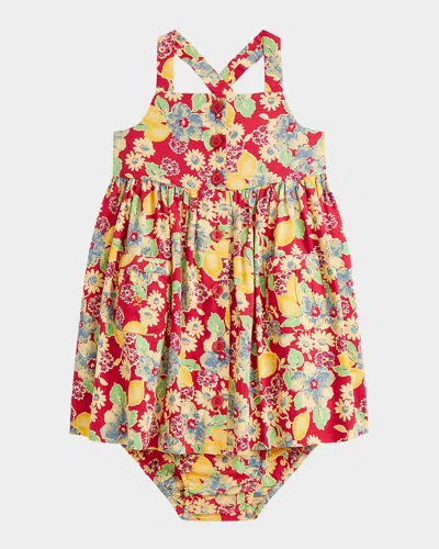 Ralph Lauren Kids' Girl's Floral & Lemon-print Day Dress In Red