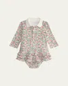 Ralph Lauren Girl's Floral Interlock Knit Long-sleeve Polo Dress & Bloomers In Multi