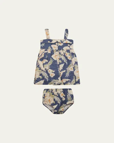 Ralph Lauren Kids' Girl's Floral Linen-cotton Dress & Bloomers Set In Multi