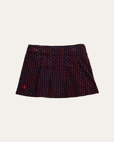 RALPH LAUREN GIRL'S FLORAL PLEATED CORDUROY MINI SKIRT