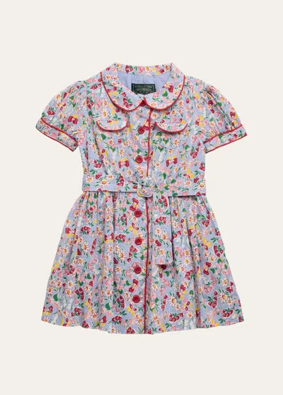 Ralph Lauren Kids' Girl's Floral-print Belted Shirtdress In Floral Papilio