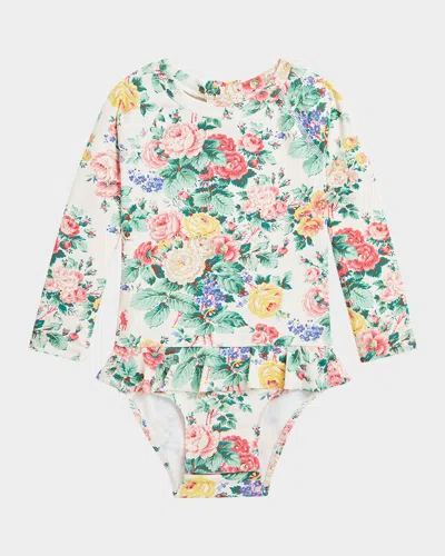 Ralph Lauren Kids' Girl's Floral-print Ruffle Rashguard In Portia Floral