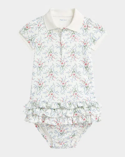 Ralph Lauren Kids' Girl's Floral-print Ruffle-trim Polo Dress In Neutral