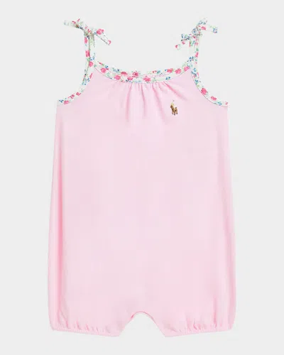 Ralph Lauren Kids' Girl's Floral-trim Romper In Pink