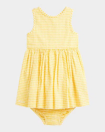 Ralph Lauren Kids' Girl's Gingham Seersucker Dress In Yellowwhite