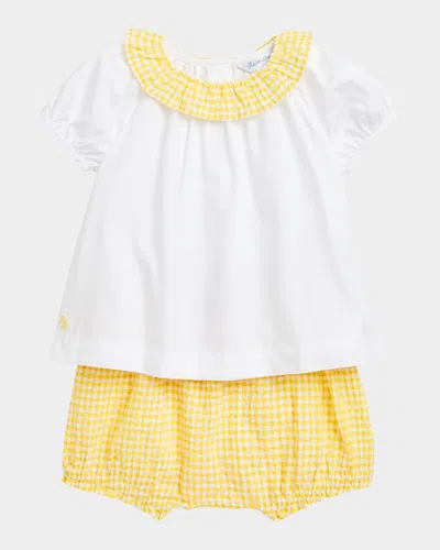 Ralph Lauren Kids' Girl's Gingham Seersucker Short Set In Yellow