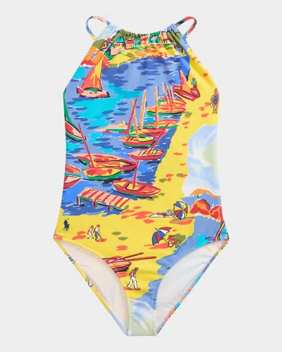 Ralph Lauren Kids' Girl's Italian Riviera-print One-piece Swimsuit In Multi