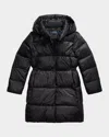 RALPH LAUREN GIRL'S METALLIC EMBROIDERED PONY PUFFER COAT