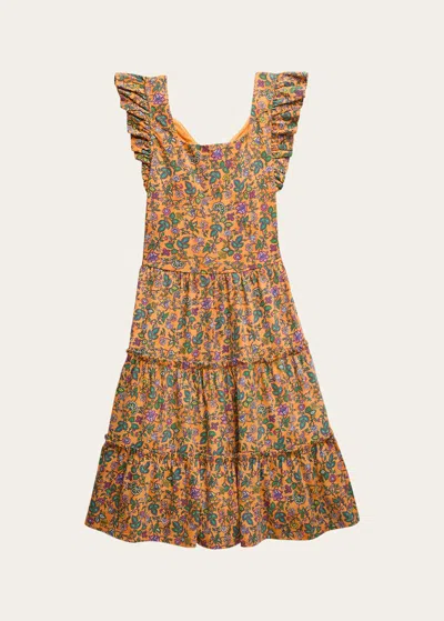 Ralph Lauren Kids' Girl's Micro Floral-print Ruffle Dress In Tropical Woodbloc