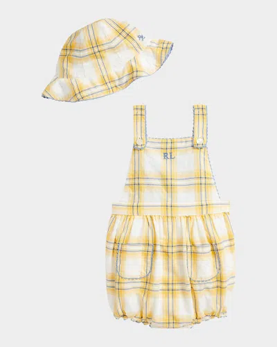 Ralph Lauren Kids' Girl's Plaid Dobby Cotton Shortalls In Yellow