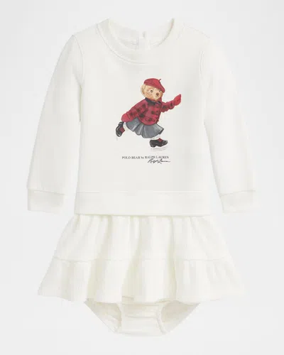 Ralph Lauren Kids' Girl's Polo Bear Fleece Dress & Bloomers In White