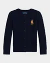 Ralph Lauren Girl's Polo Bear Mini Cable-knit Sweater Cardigan In Blue
