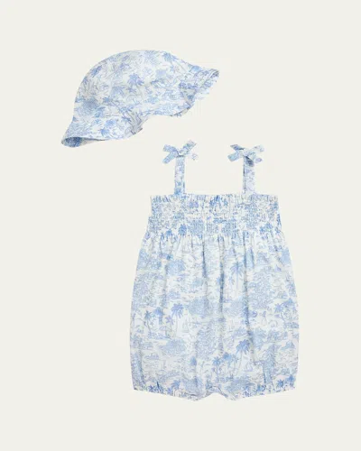 Ralph Lauren Kids' Girl's Printed Bubble Romper W/ Hat Set In Riviera Toile