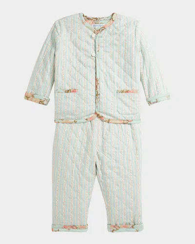 Ralph Lauren Kids' Girl's Quilted Floral-print Reversible Two-piece Set In Green