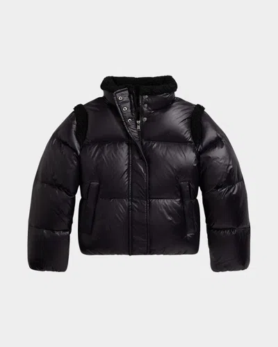 Ralph Lauren Kids' Girl's Recycled Nylon Taffeta Down Puffer Jacket In Black