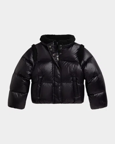 Ralph Lauren Kids' Girl's Recycled Nylon Taffeta Down Puffer Jacket In Black