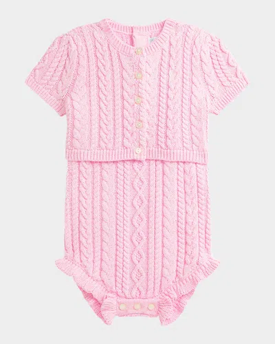 Ralph Lauren Kids' Girl's Ribbed Cable Knit Bodysuit & Cardigan In Pink
