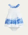 Ralph Lauren Girl's Seaside-print Dress W/ Bloomers In Seashore Scenic Border