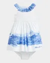 Ralph Lauren Girl's Seaside-print Dress W/ Bloomers In Seashore Scenic Border