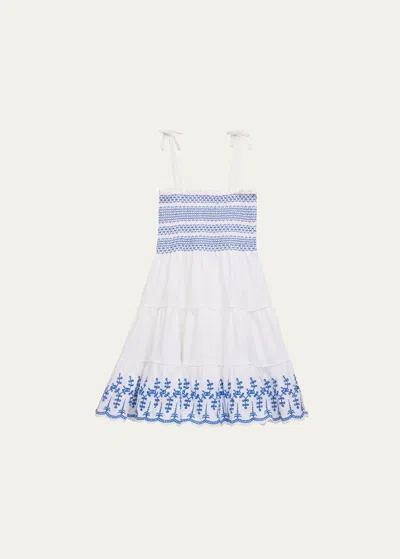 Ralph Lauren Kids' Girl's Smocked & Embroidered Dress In White W/ Brillian