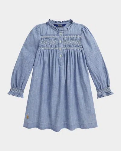 Ralph Lauren Kids' Girl's Smocked Cotton Chambray Babydoll Dress In Blue