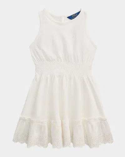 Ralph Lauren Kids' Girl's Smocked Dress W/ Eyelet Trim In White