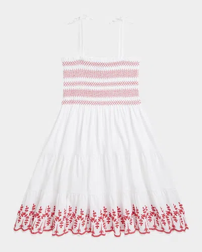 RALPH LAUREN GIRL'S SMOCKED EYELET TRIM DRESS