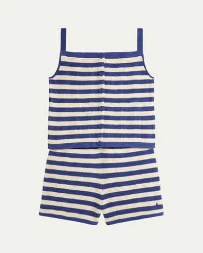 Ralph Lauren Kids' Girl's Striped Two-piece Cotton Set In Charter Blue W Cream Stripe