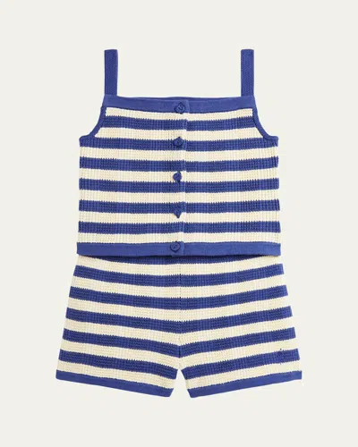 Ralph Lauren Kids' Girl's Striped Two-piece Cotton Set In Charter Blue W Cream Stripe