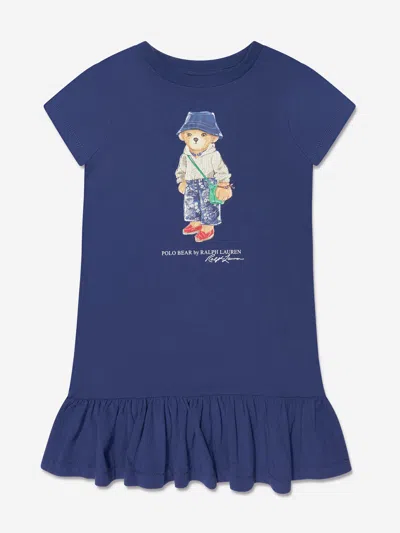 Ralph Lauren Babies' Girls Bear Jersey Dress In Blue