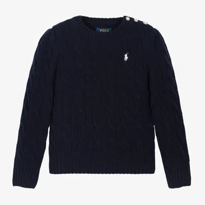 Polo Ralph Lauren Kids' Girls Blue Cotton & Cashmere Knitted Sweater