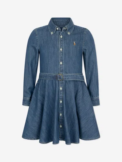 Polo Ralph Lauren Babies' Ralph Lauren Girls Blue Cotton Denim Shirt Dress 5 Yrs Brown