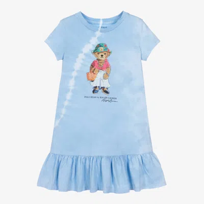 Ralph Lauren Kids' Girls Blue Cotton Polo Bear Dress