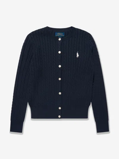 Polo Ralph Lauren Kids' Girls Blue Cotton Cable Knit Cardigan