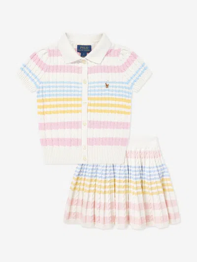 Ralph Lauren Kids' Girls Cable Knit Skirt Set In Multi